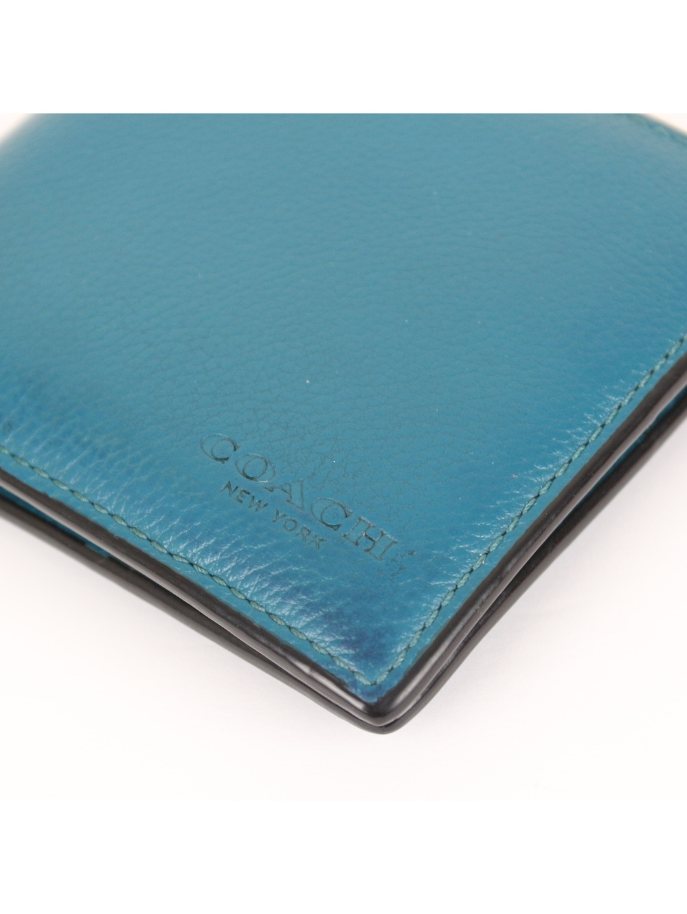 Coach Men's Double Billfold Wallet Teal Blue Pebbled Leather - Picture 6 of 10